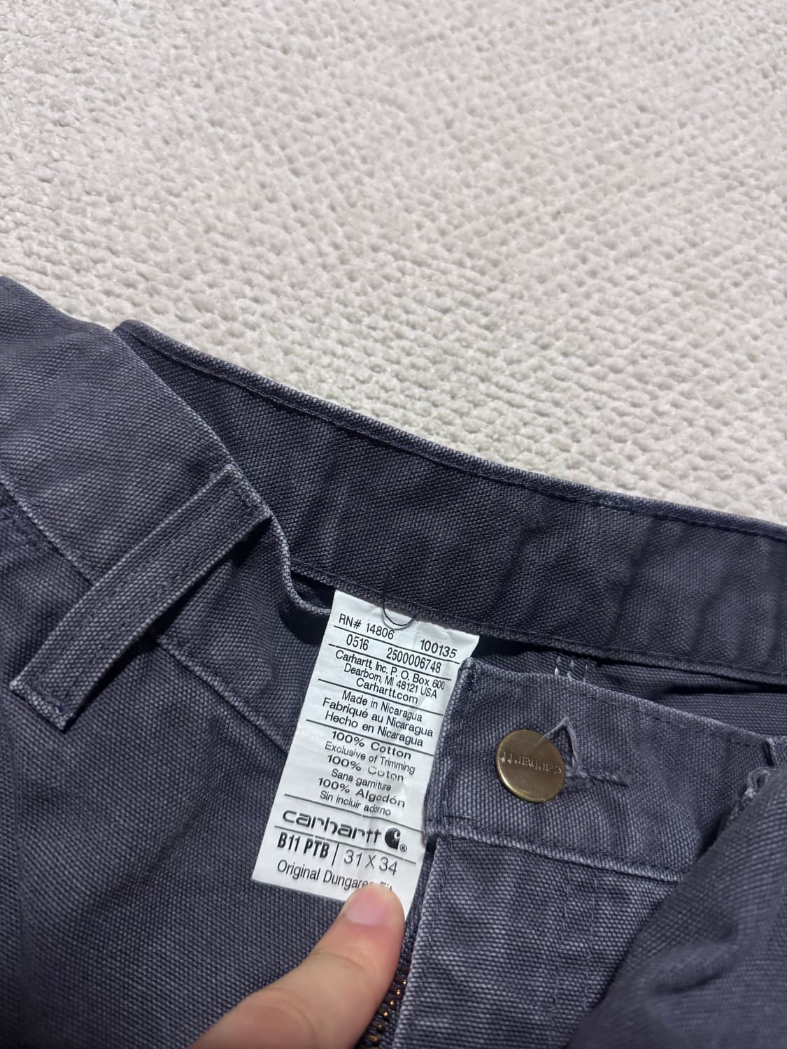 Carhartt B11 애쉬 그레이 캔버스 워크 팬츠 31 상품이미지2