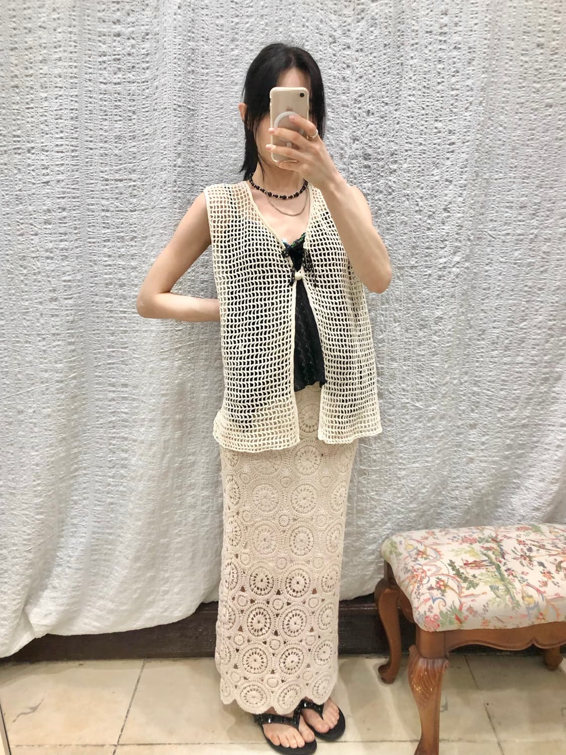 Crochet ivory knit long skirt 상품이미지2