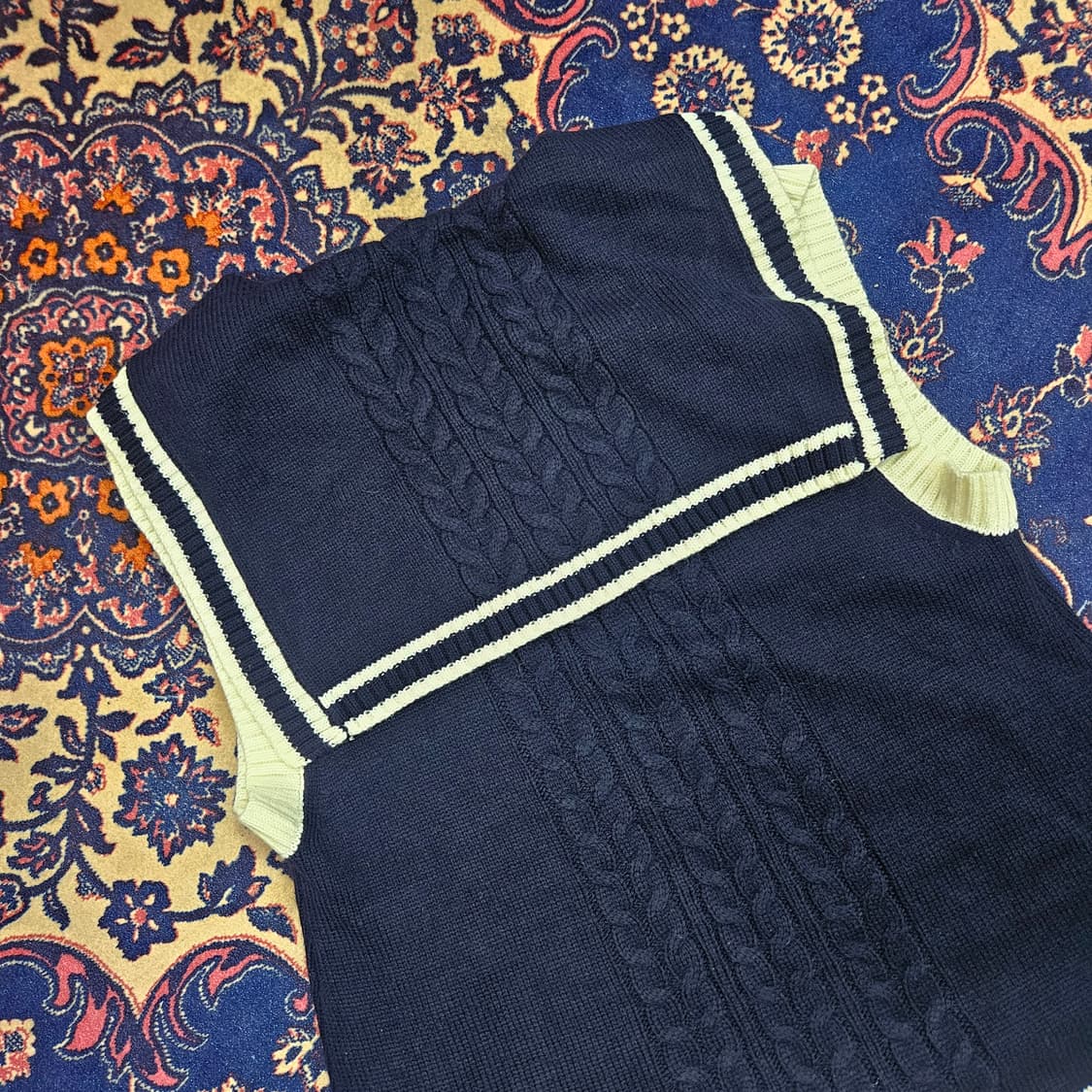 로라로라 세일러 배색 네이비 베스트 니트 Free 상품이미지5