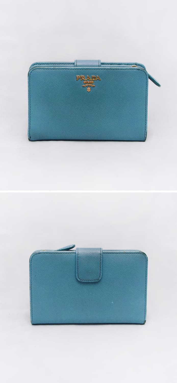 프라다 사피아노 메탈 로고 지퍼포켓 중지갑 (에메랄드 블루) 상품이미지2