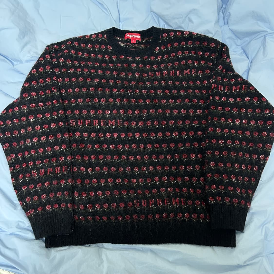 (L) 슈프림 25fw 플라워 메탈릭 스웨터 니트 블랙 상품이미지2