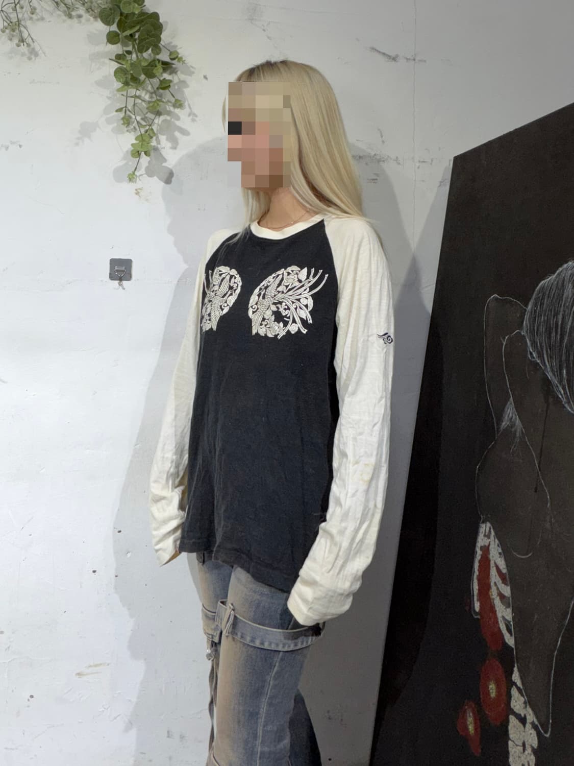 일본빈티지 오리엔탈 프린팅 롱 슬리브 긴팔 티셔츠 M 상품이미지4
