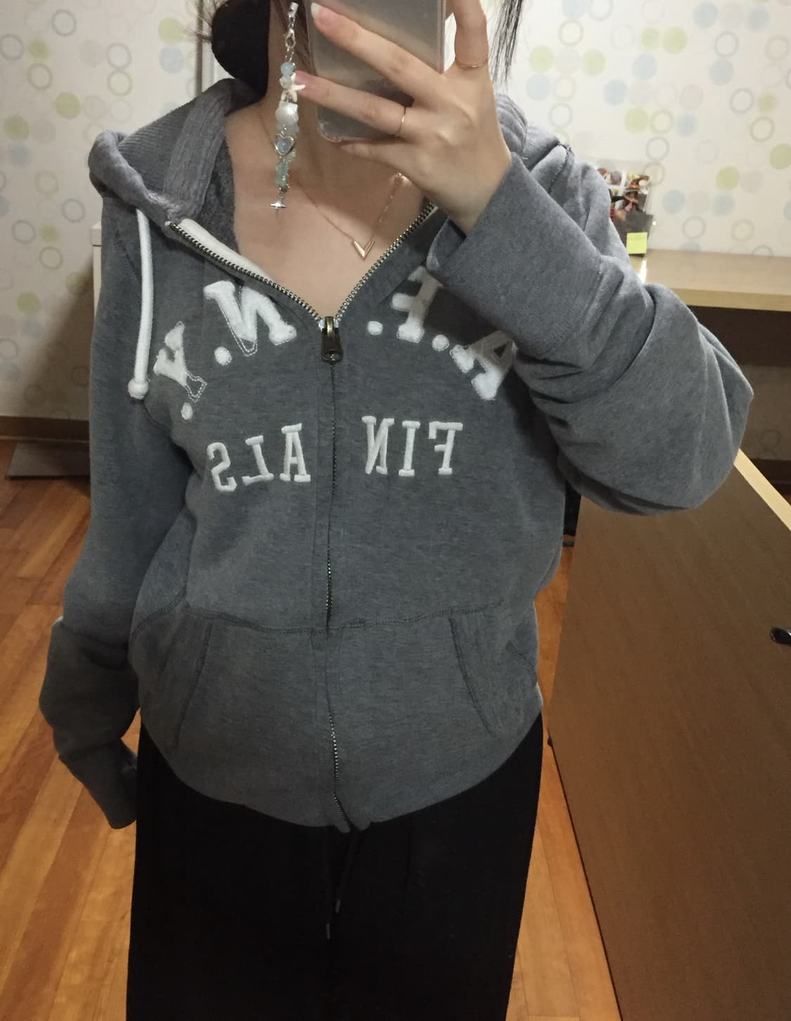 아베크롬비 진 그레이 로고 후드집업 상품이미지1