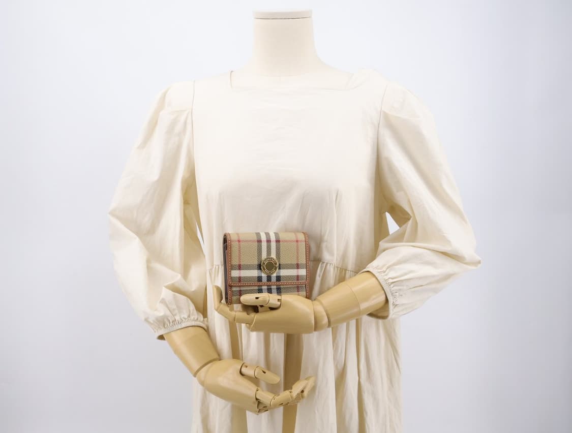 버버리 체크 레더 스몰 폴딩 미니 지갑 베이지 상품이미지10