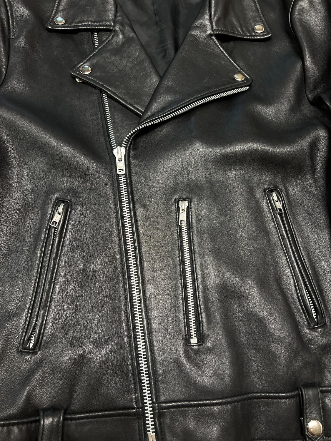 [L] 램스킨 더블 라이더 가죽자켓 블랙 상품이미지5