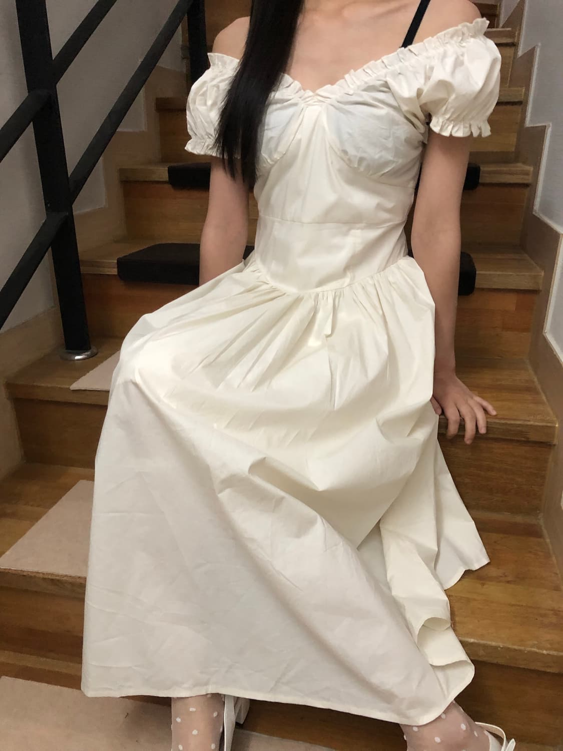 빈티지 아이보리 프릴 롱 원피스 상품이미지3