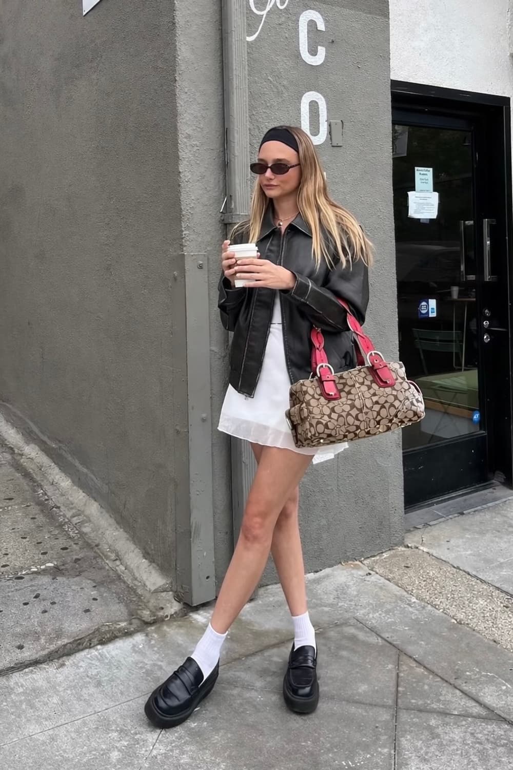 90s coach 코치 자카드 브라운 캔버스 레드 레더 호보 숄더백 상품이미지2