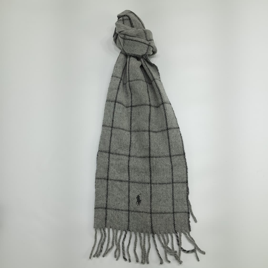 MX097 폴로 랄프로렌 그레이 윈도우페인 양면 램스울 목도리 머플러 상품이미지1