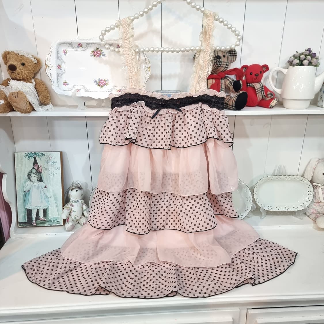 (트랄라라) 핑크 도트 캉캉 레이스 끈원피스 상품이미지5