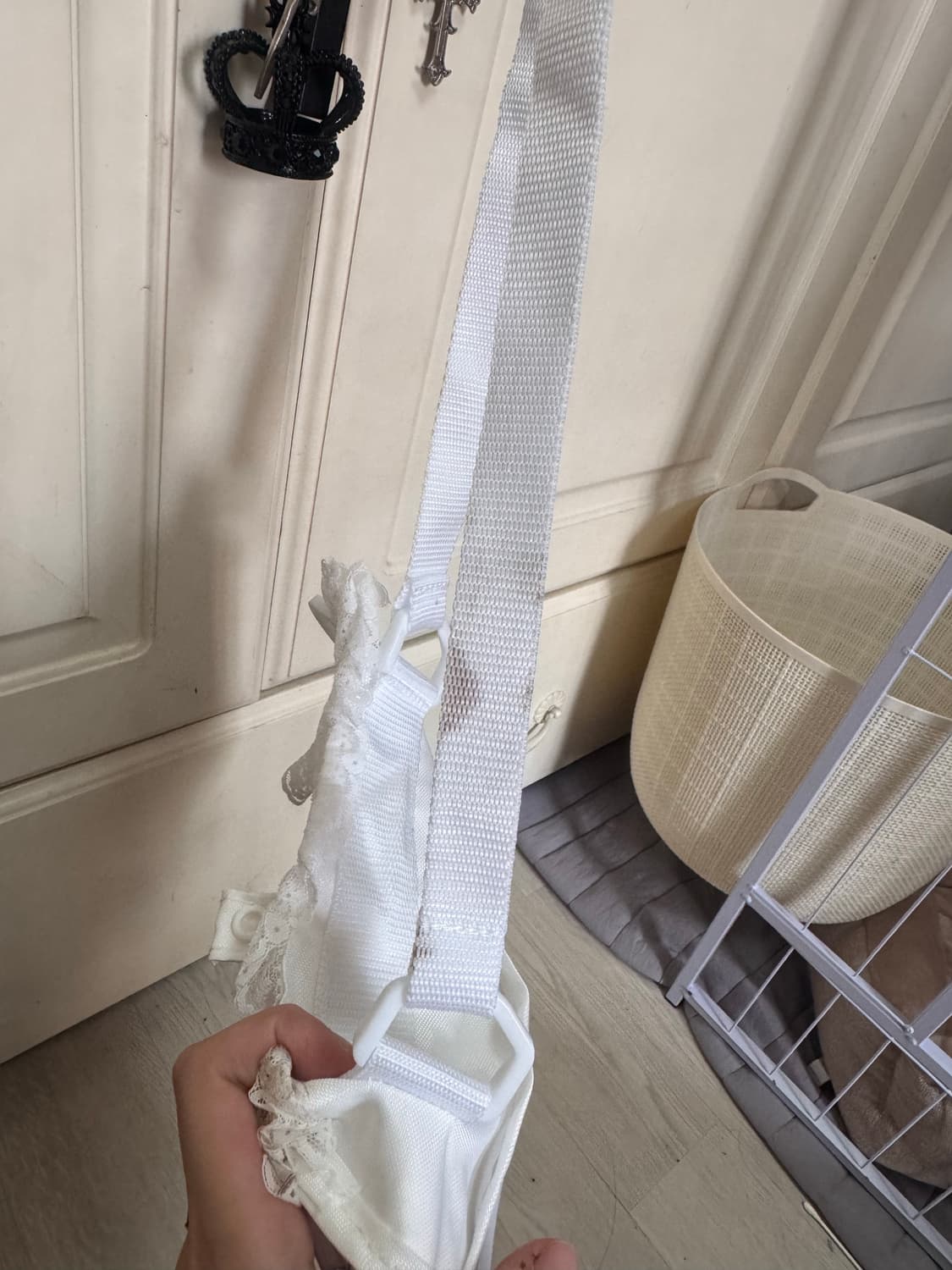 일본 빈티지 서브컬쳐 핸드메이드 레이스 화이트 자수 크로스백 파우치 상품이미지6