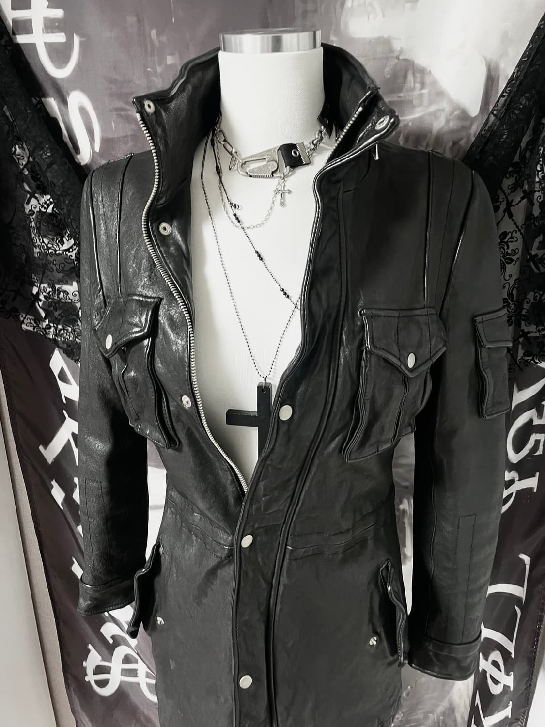 ITALY sheepskin 지퍼하이넥레더자켓 빈티지락시크릭오웬스디올st 상품이미지4