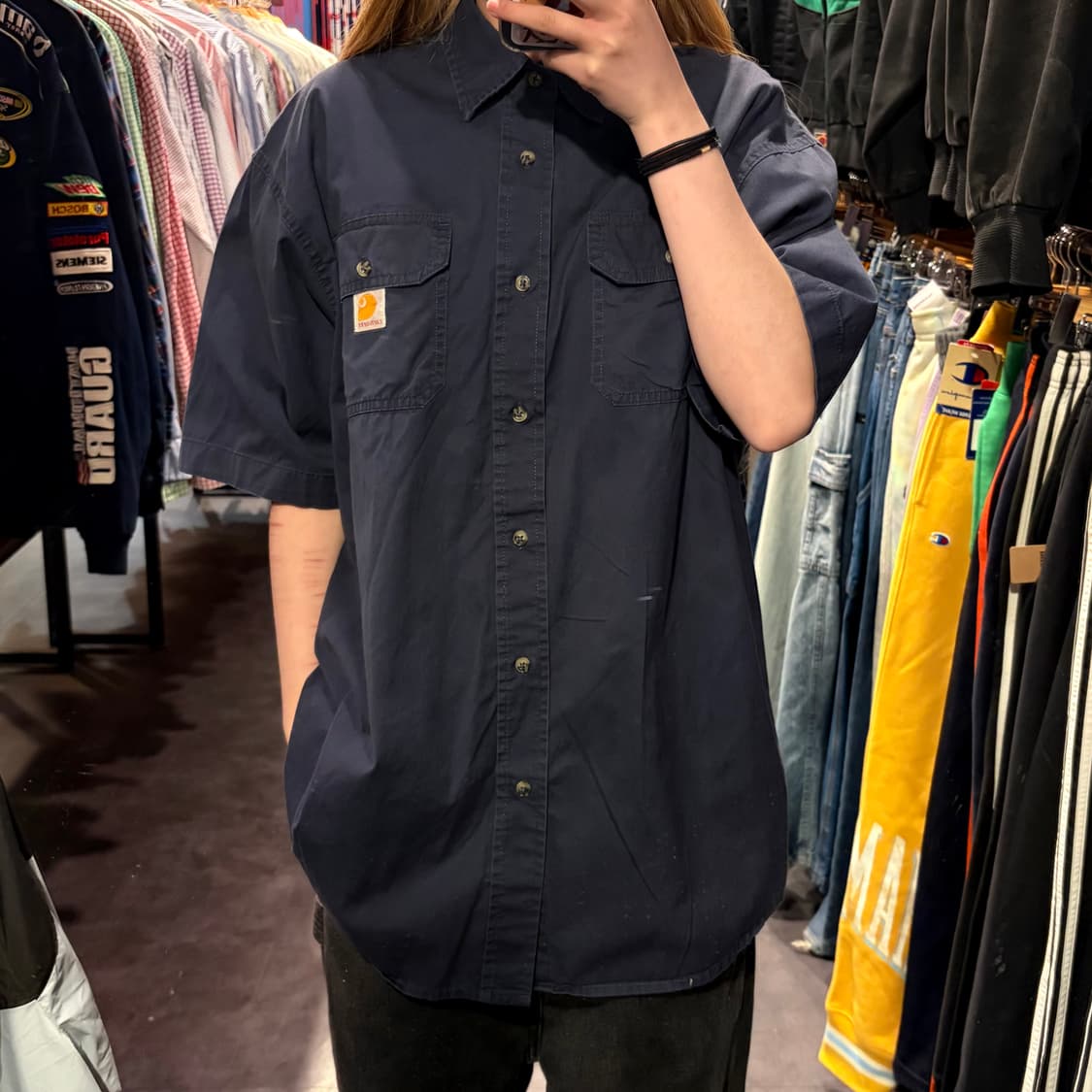 [IM] Carhartt 칼하트 투포켓 네이비 반팔 셔츠 상품이미지1