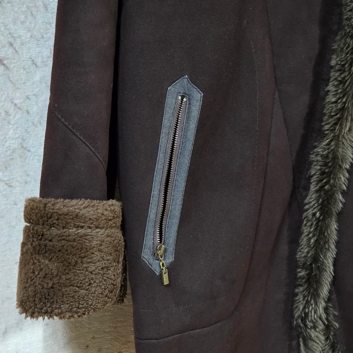 빈티지 브라운 후드 퍼 무스탕 코트 상품이미지3