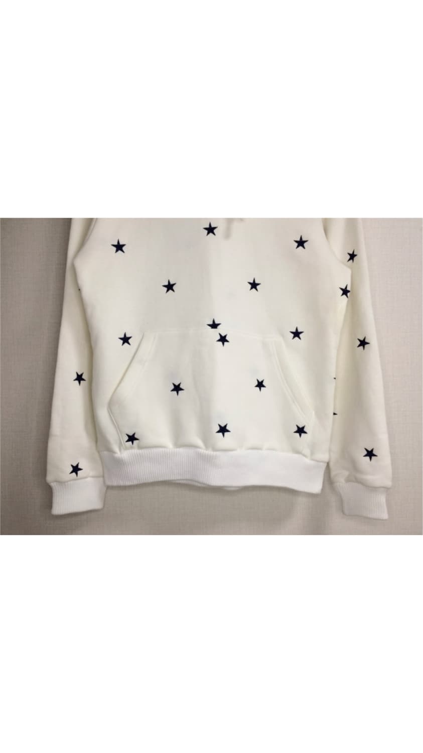 빈티지 화이트 네이비 별 무늬 자수 기모 후드티 상품이미지4