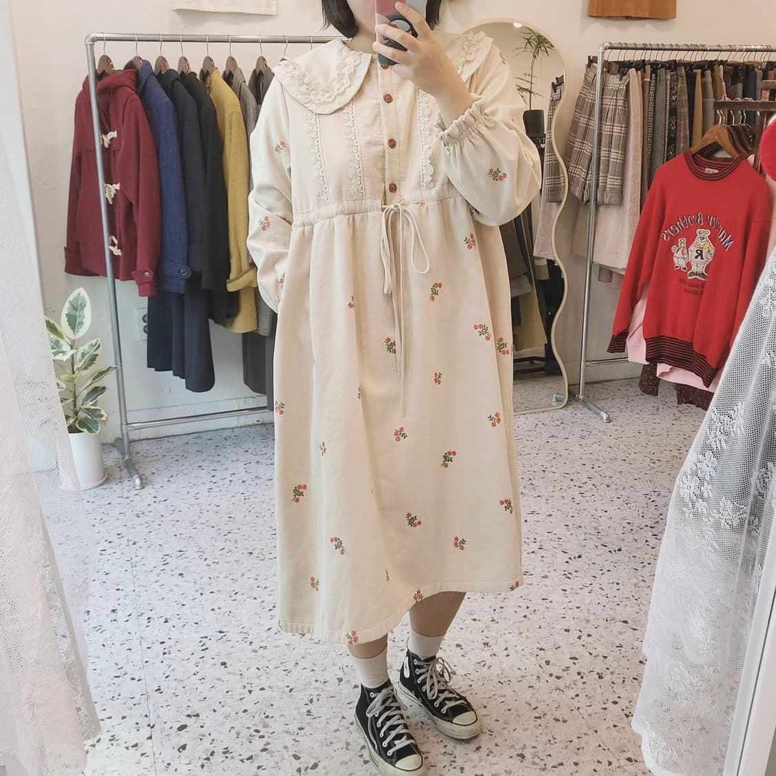 JYZI 코듀로이 플라워자수 기모 원피스 상품이미지2