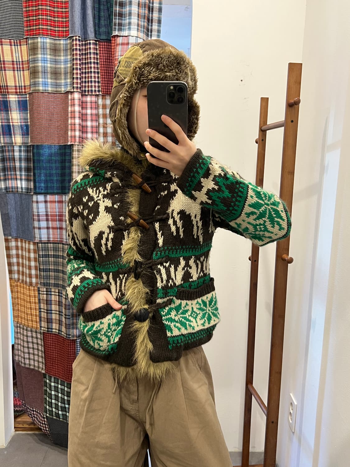 그린 디어 니트 퍼 가디건 상품이미지2