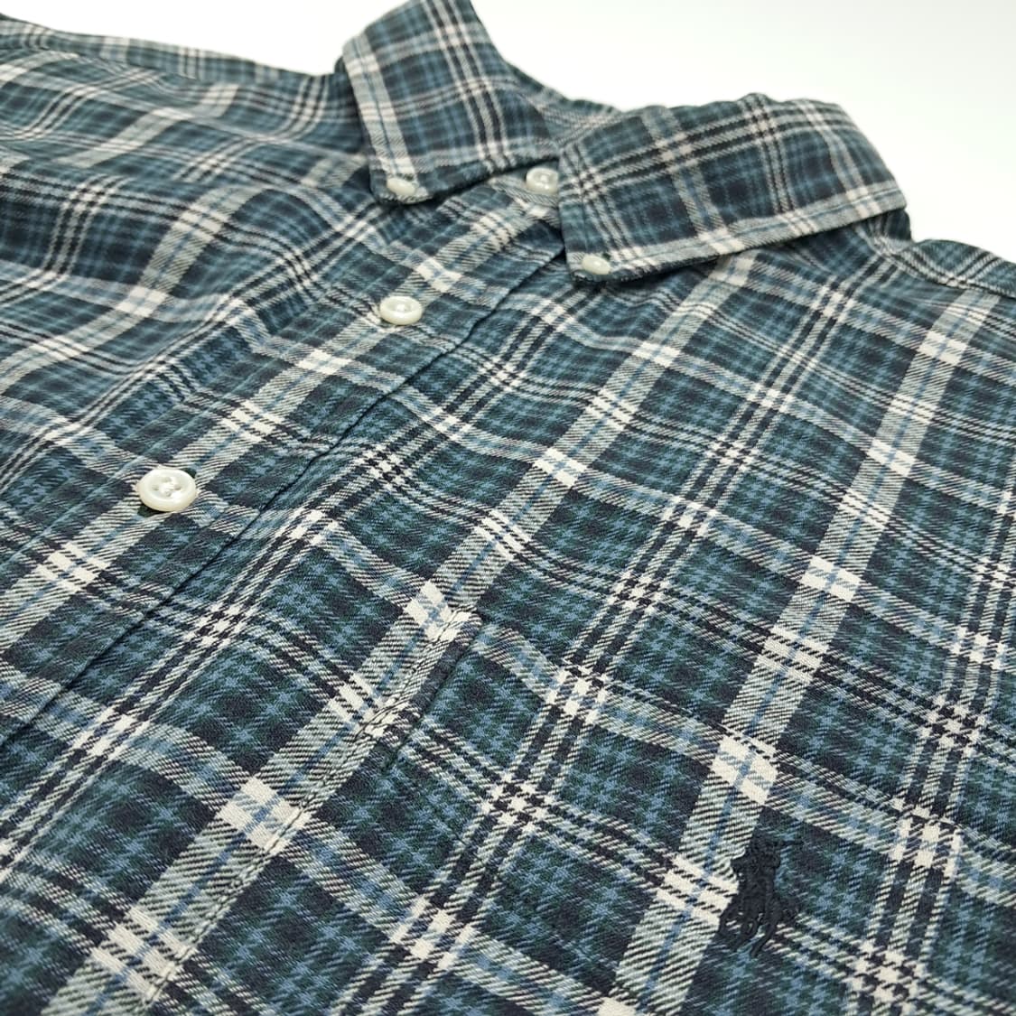 CN876 L 폴로 랄프로렌 빅셔츠 블루그린 타탄체크 플란넬 셔츠 남방 상품이미지5