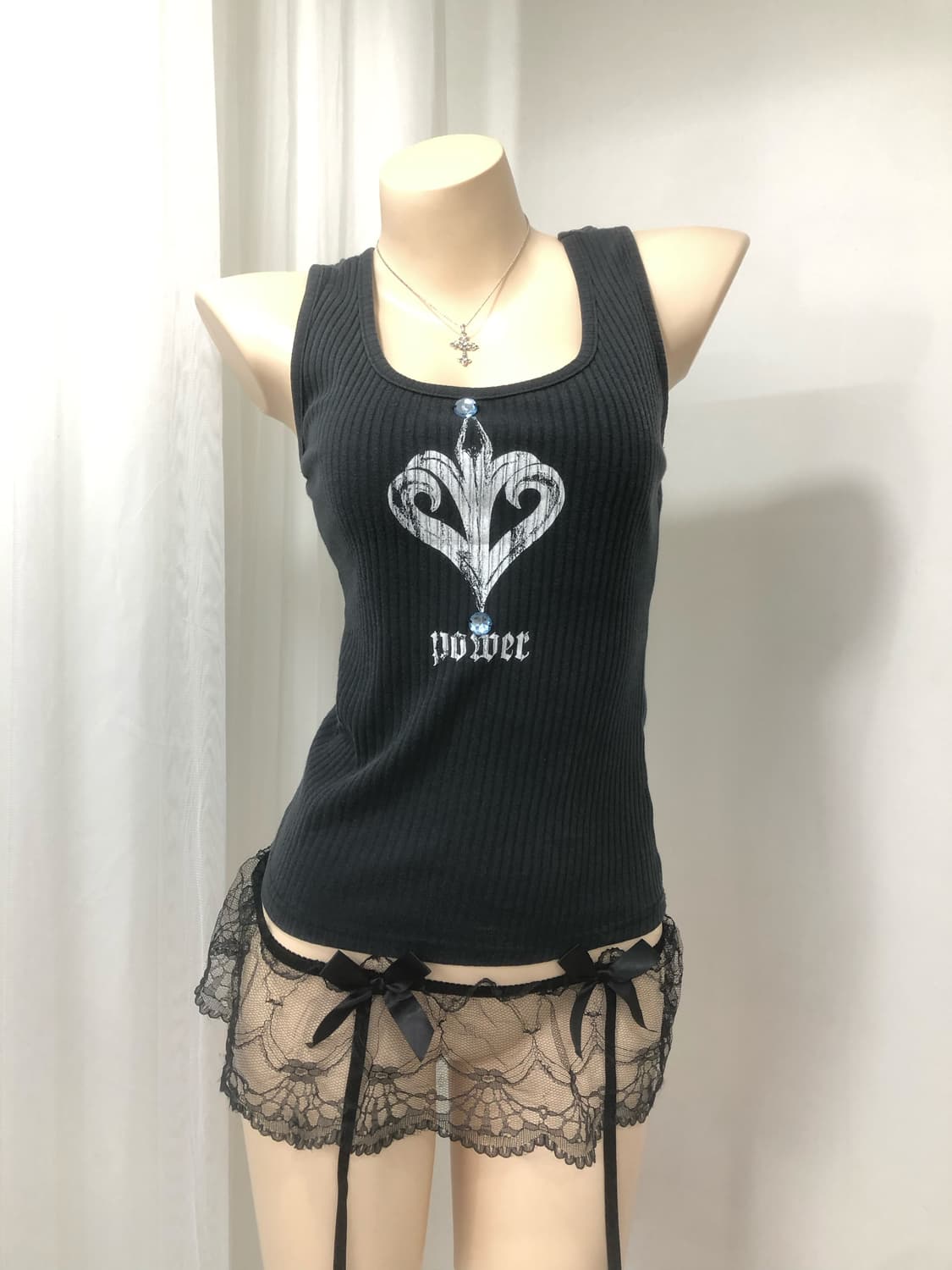 sky blue stone graphic ribbed tank top   상품이미지2