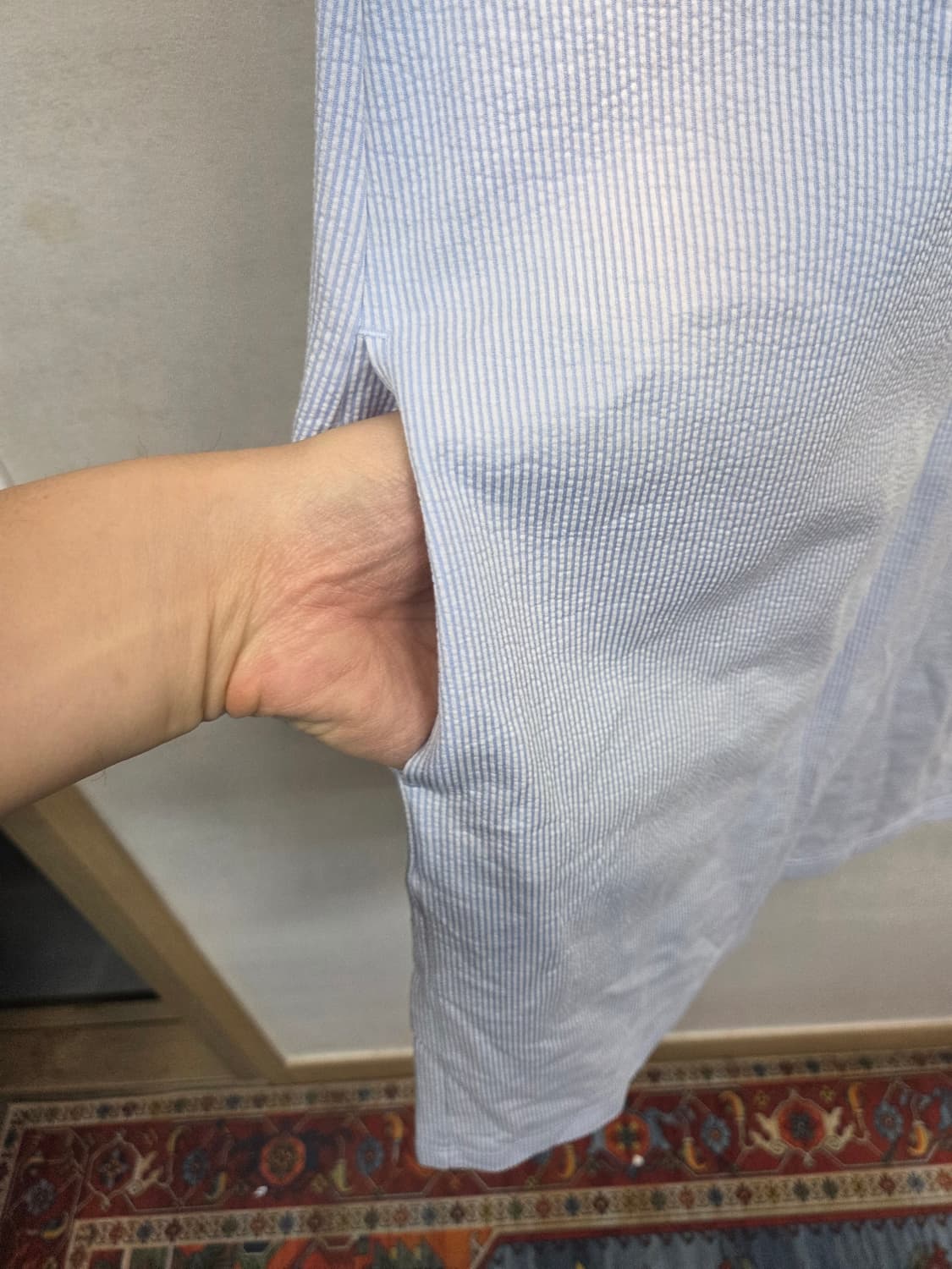 빔즈 여성 골프 시어서커 스트라이프 카라 원피스 L 상품이미지7