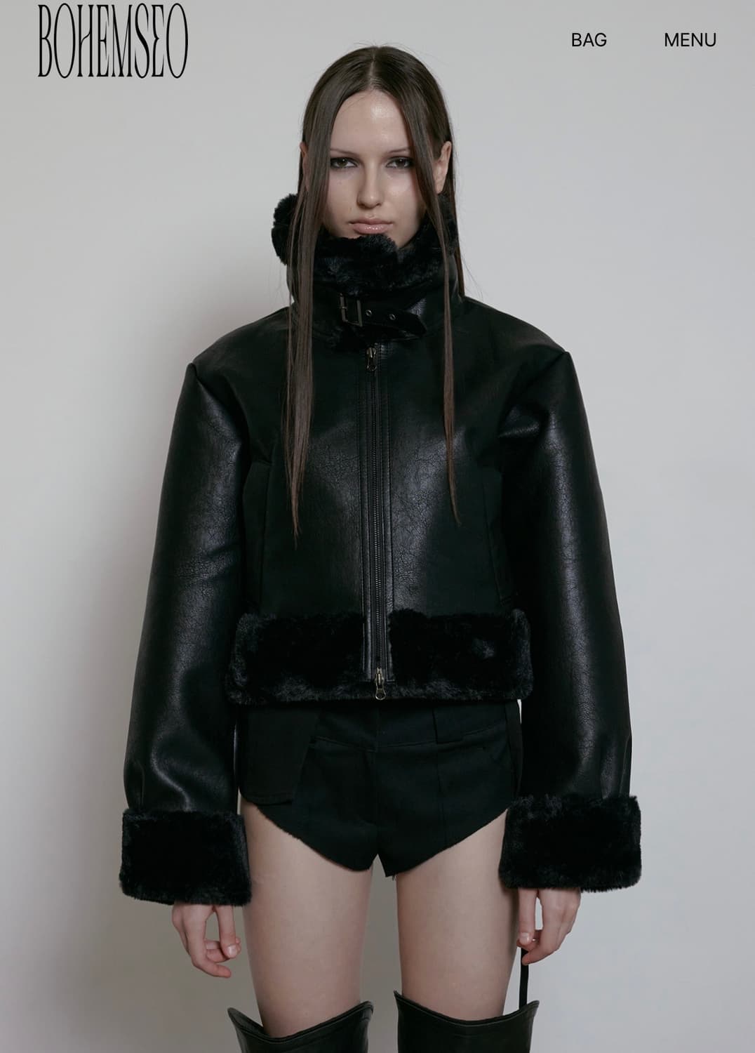 보헴서 하이넥 숏 무스탕 판매 상품이미지1