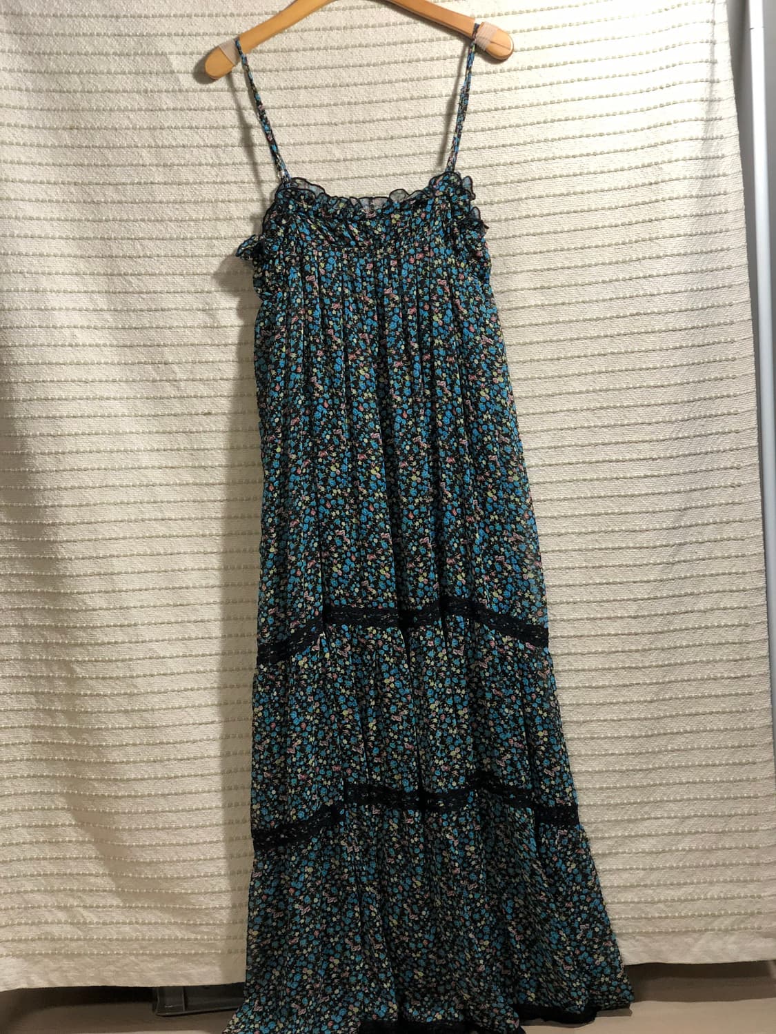 일본 빈티지 블루 플라워 패턴 플로럴 쉬폰 모리걸 롱 원피스 상품이미지3