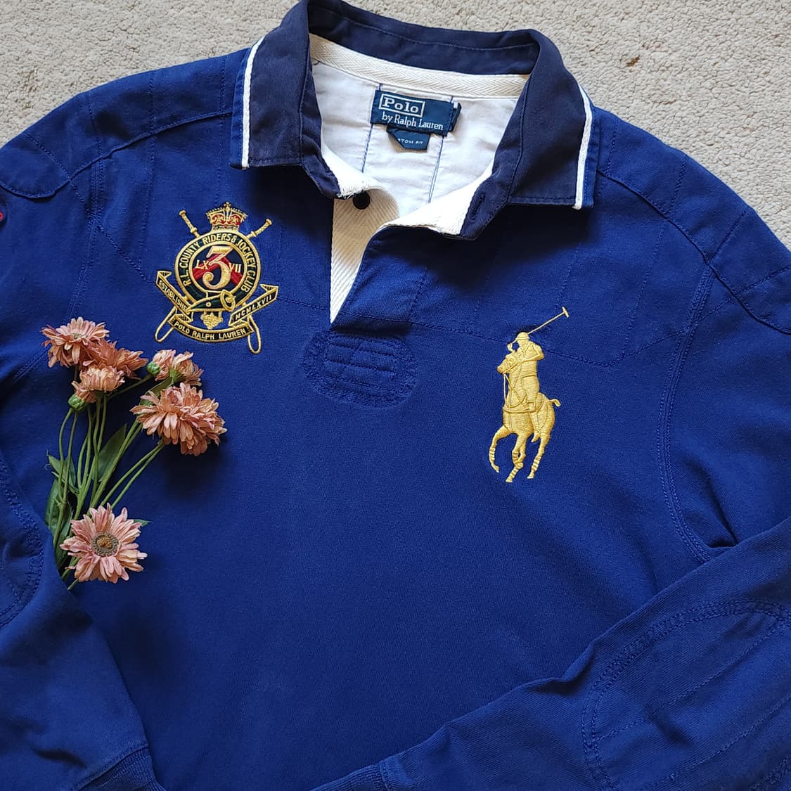 00년대 폴로 랄프로렌 블랙와치 디테일 엠브로이더리 바이커 럭비 셔츠XL 상품이미지4