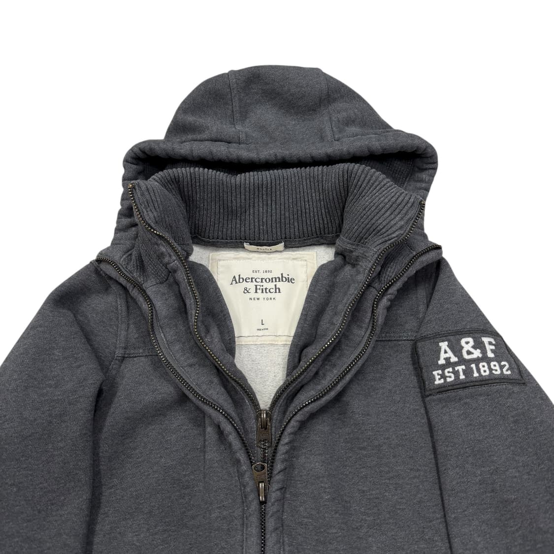 아베크롬비 빈티지 Y2K 이중지퍼 기모 후드집업 자켓 그레이 L 상품이미지2