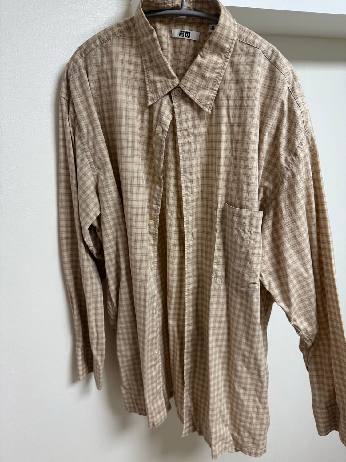 [XL] 유니클로 U 오버사이즈 체크 셔츠 (베이지/브라운 체크) 상품이미지2