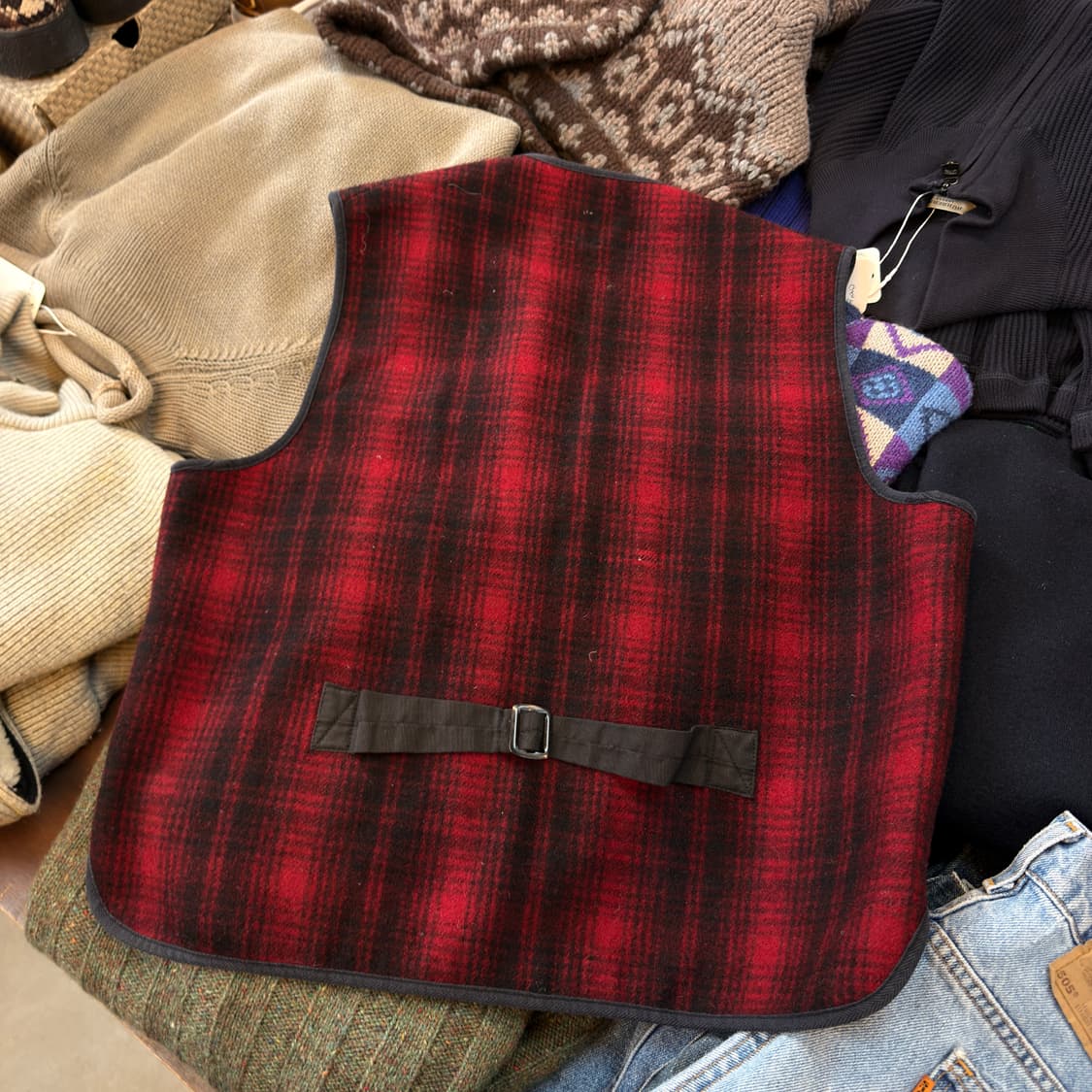 90S 엘엘빈 타탄체크 울 헌팅 베스트 M USA 상품이미지4