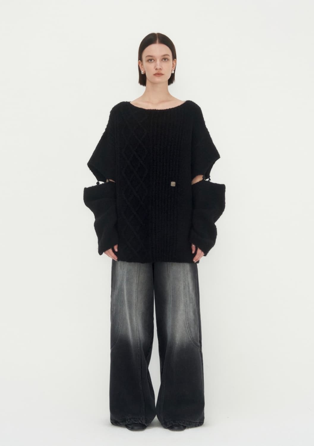 트리밍버드 보트넥 니트 블랙 상품이미지1