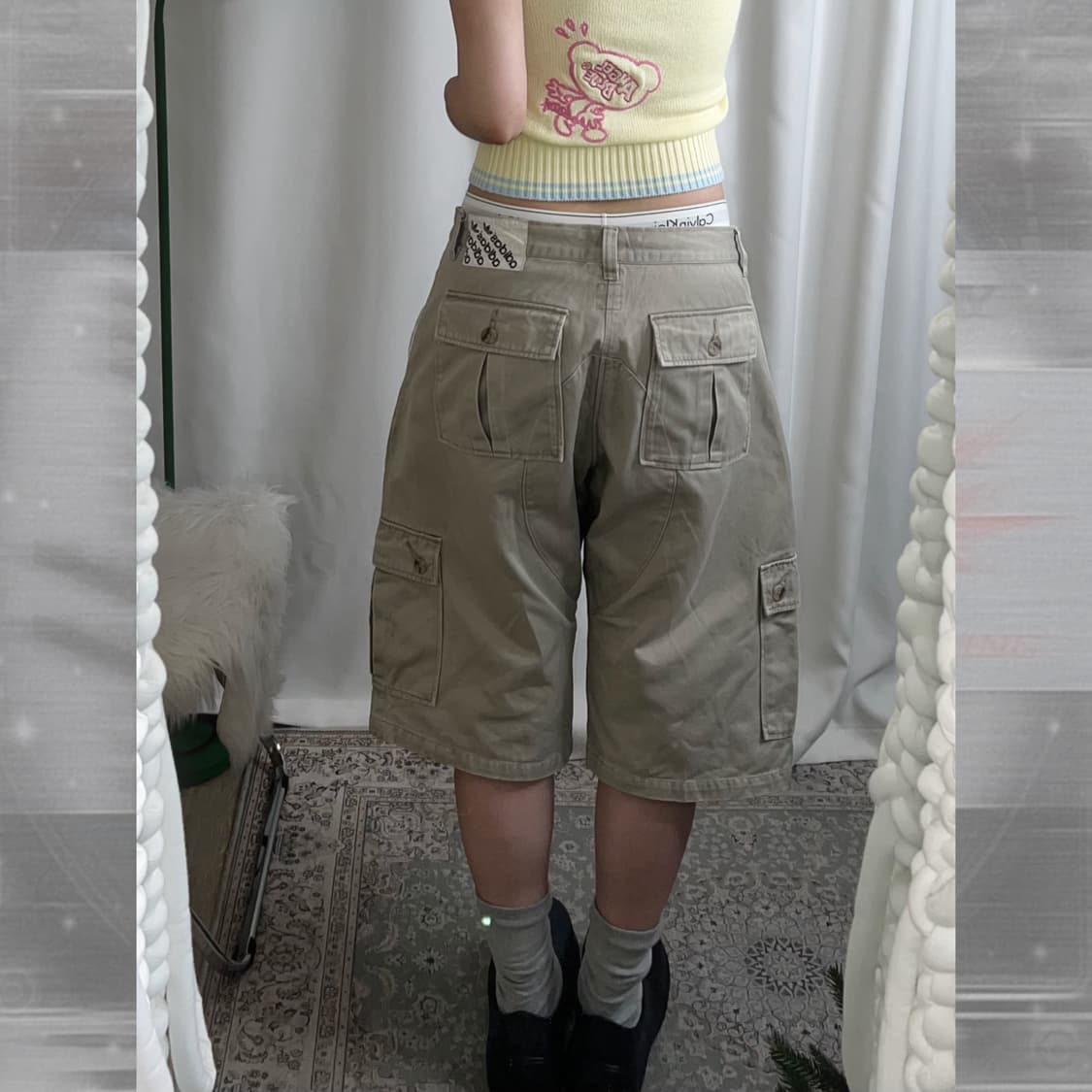 아디다스 베이지 와이드 카고 반바지 상품이미지2