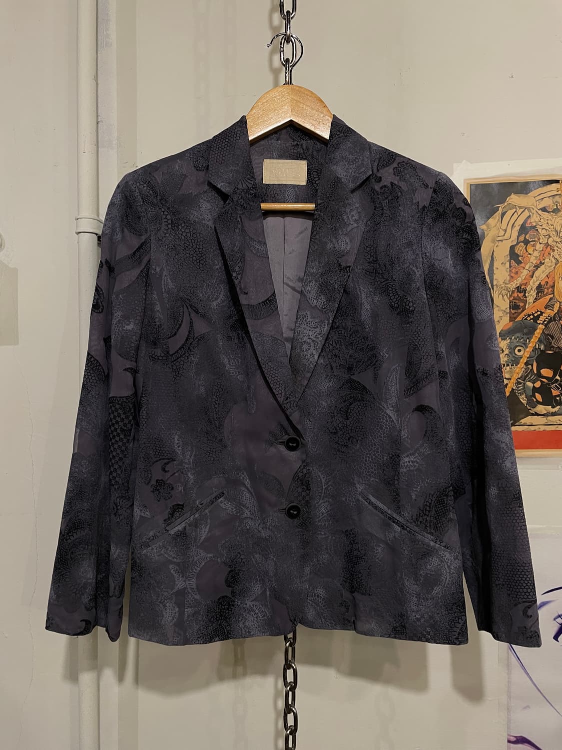 오리엔탈 스웨이드 자수 퍼플 그레이 투버튼 자켓 상품이미지1