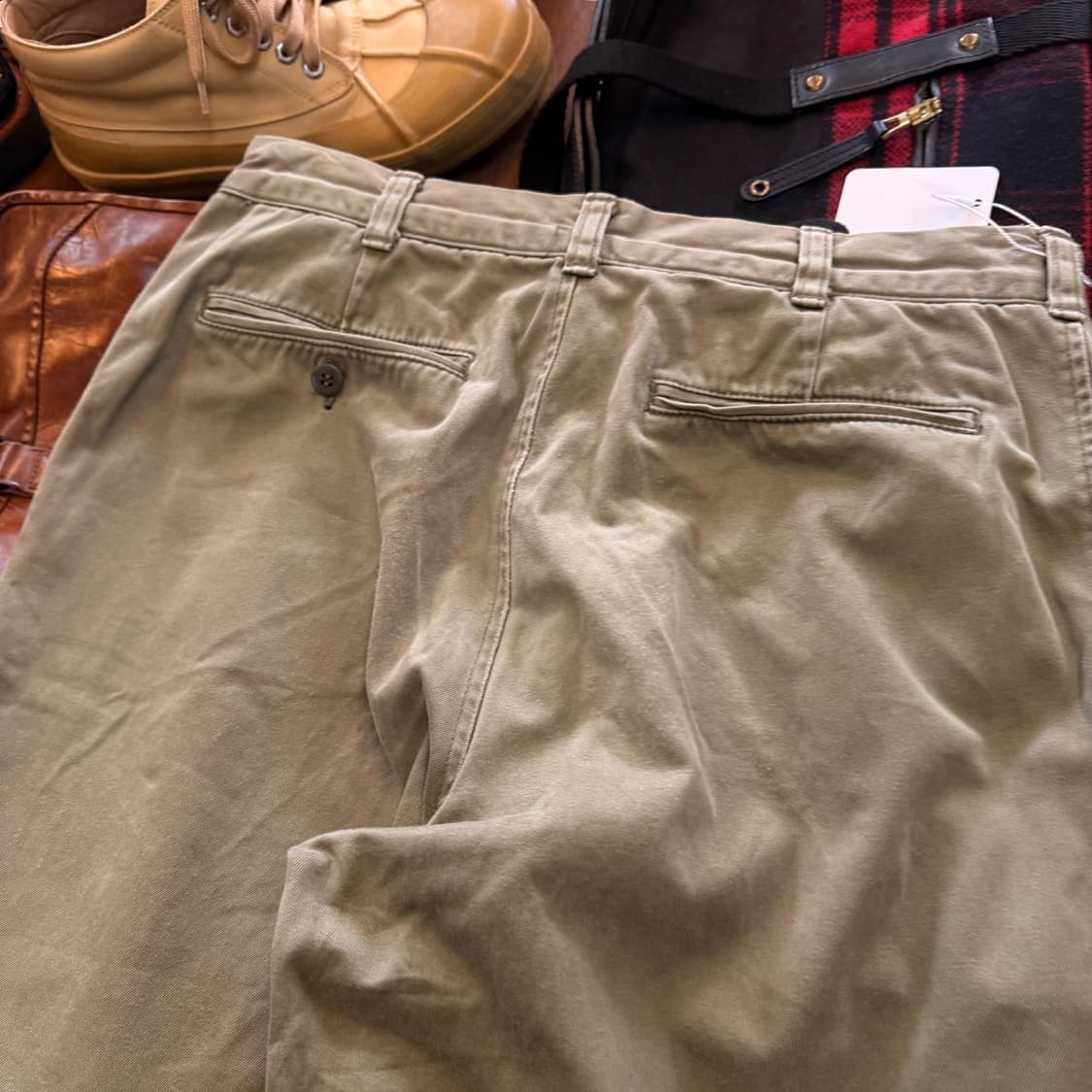 쇼트 NYC 일본생산 올리브 치노 팬츠 데미지 힐바이트 30 31 상품이미지6