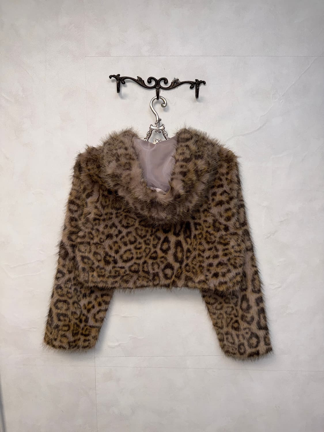 Pink brown leopard fur crop hood zipup 상품이미지3