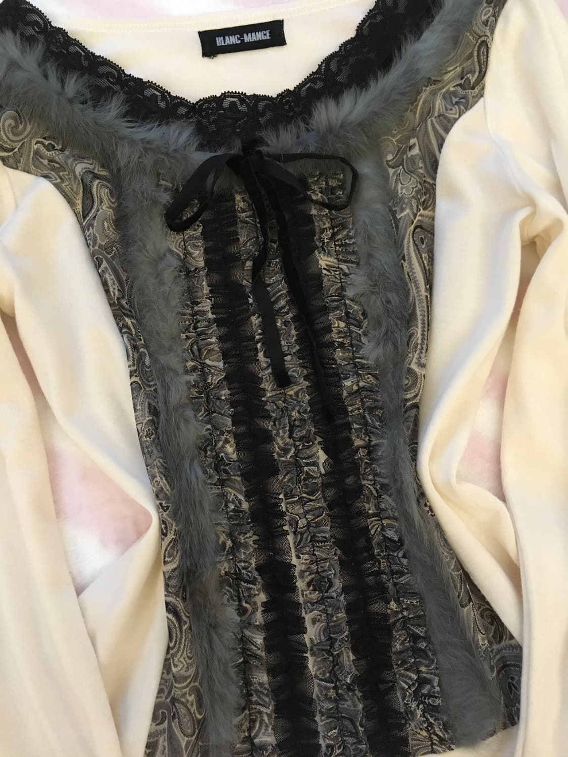 페이즐리 퍼 트리밍 로걀탑 갸루 공겜여주깔 고딕 00s y2k 상품이미지5