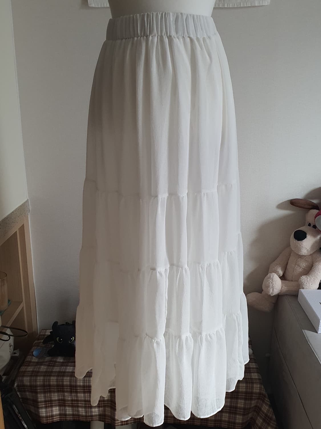 [모리걸] 봄여름 화이트 쉬폰 캉캉 롱 스커트 상품이미지2