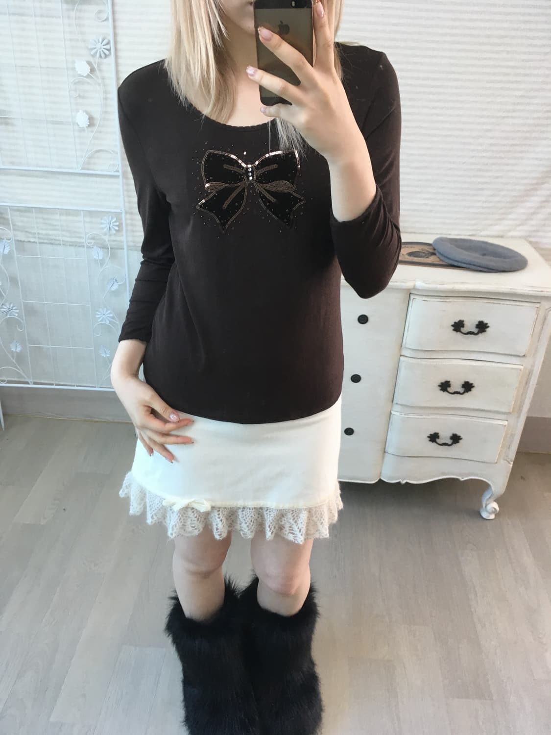 jpn vintage 벨루아 리본 비즈 티셔츠 상품이미지4