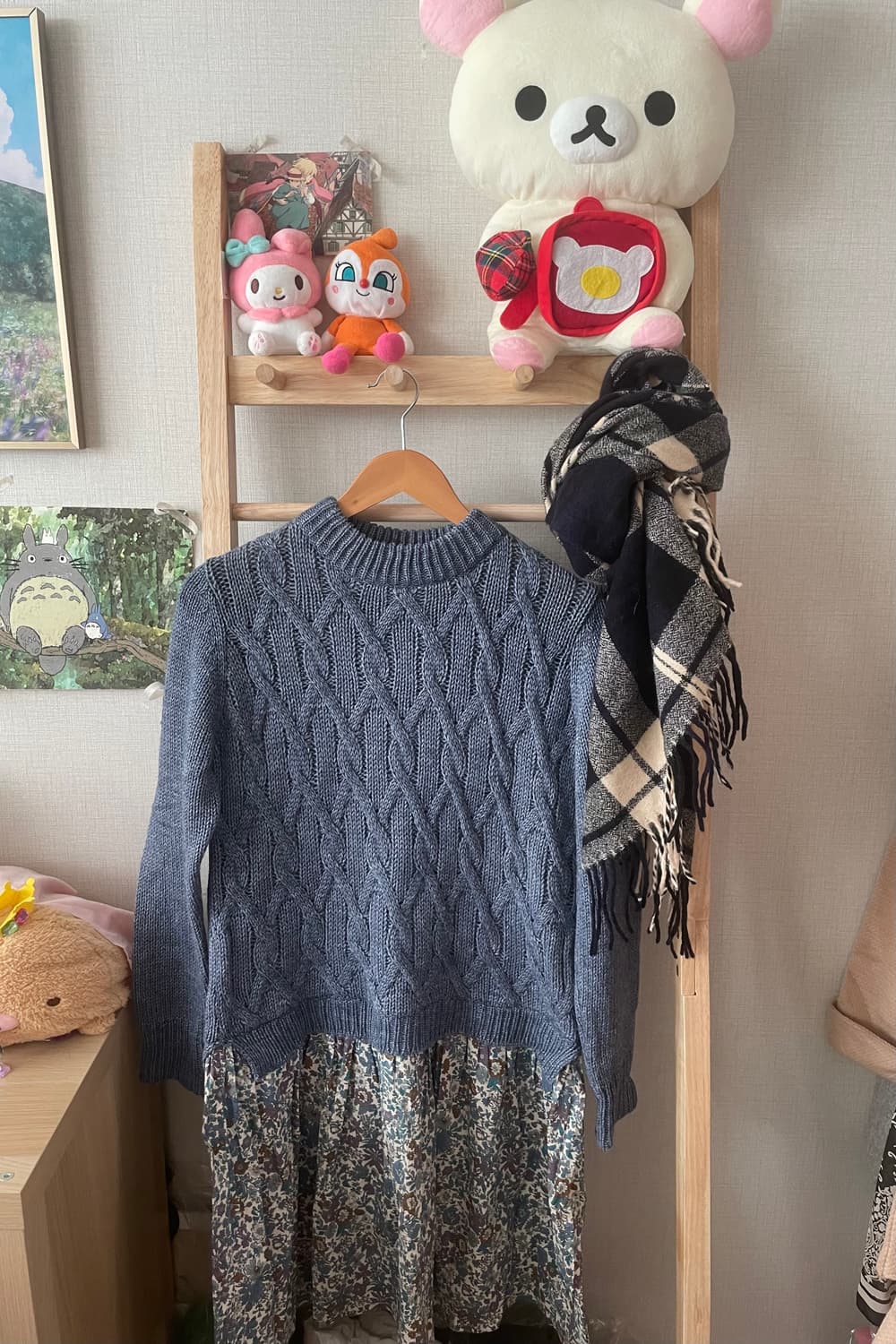 모리걸 빈티지 하늘 잔꽃 니트 레이어드 원피스 🩵🌸 상품이미지1