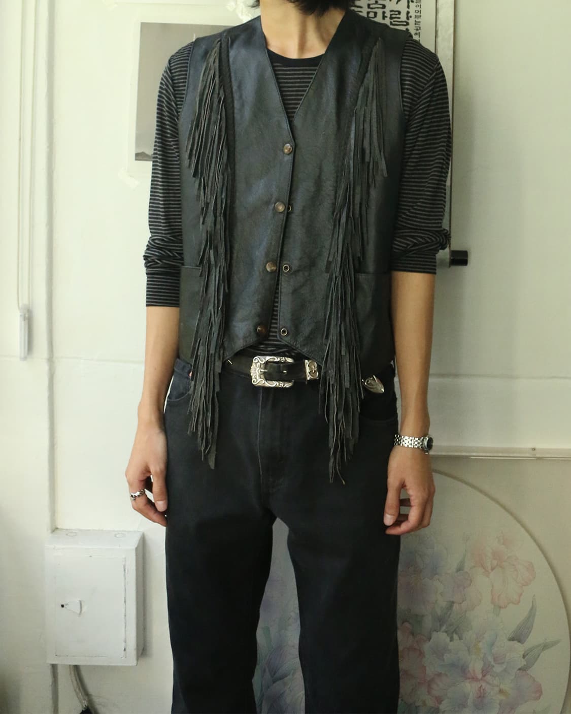 빈티지 테슬 프린지 레더 베스트 상품이미지2