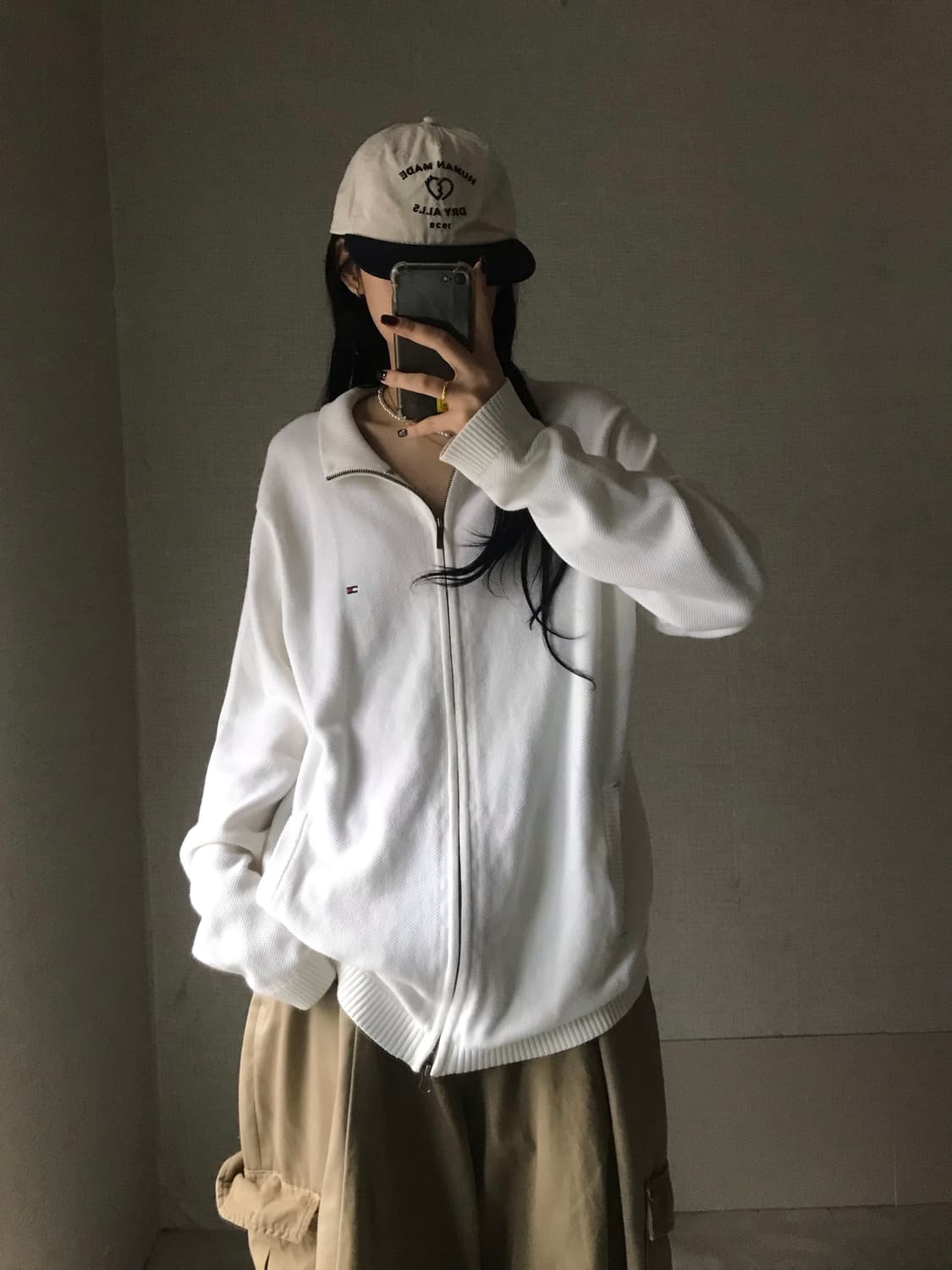 타미힐피거 화이트 오버핏 니트집업 상품이미지1