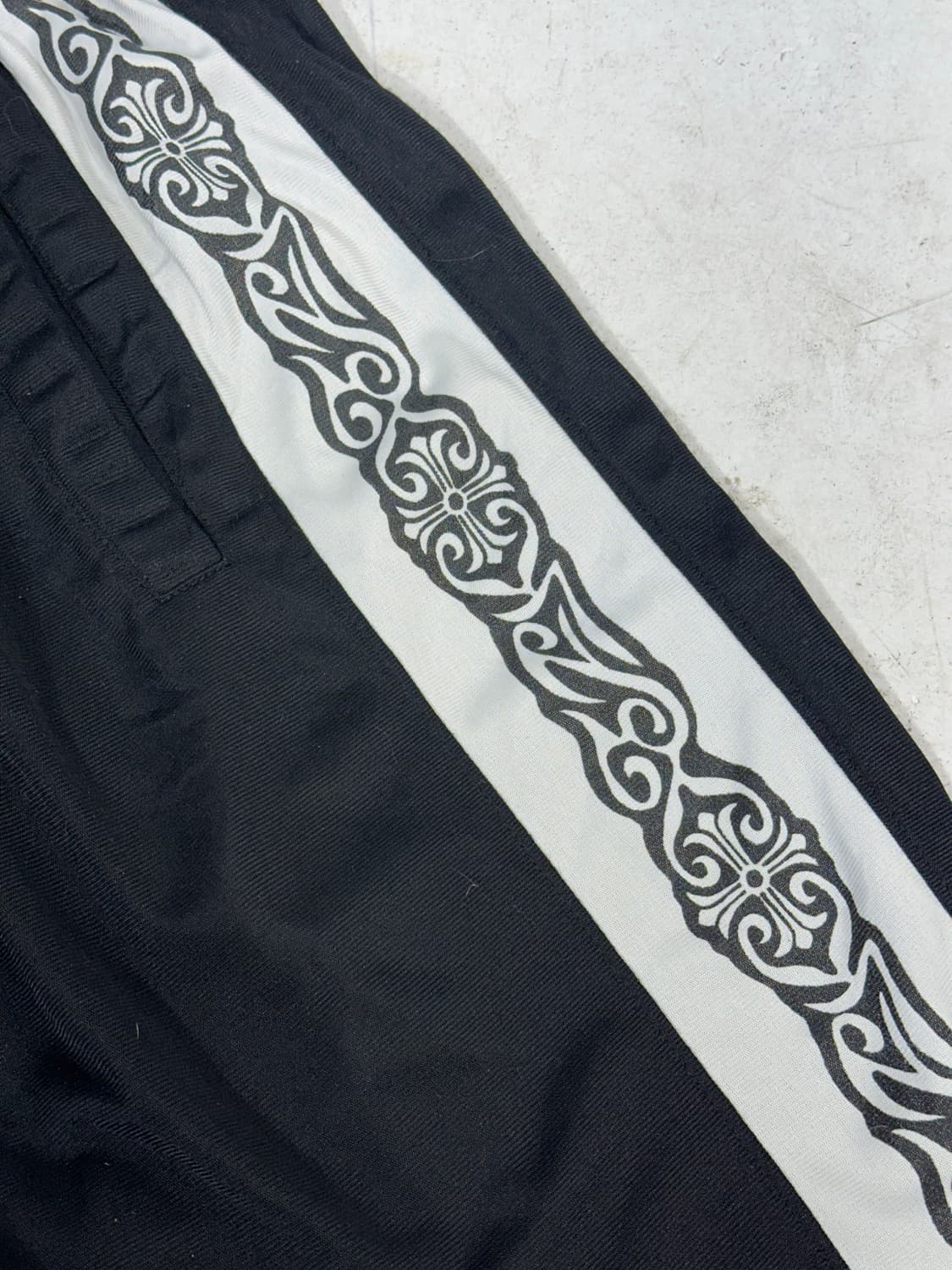 일본 빈티지 블랙 홀 오프 페임 레터링 패턴 와이드 댄스 추리닝 바지 M 상품이미지6