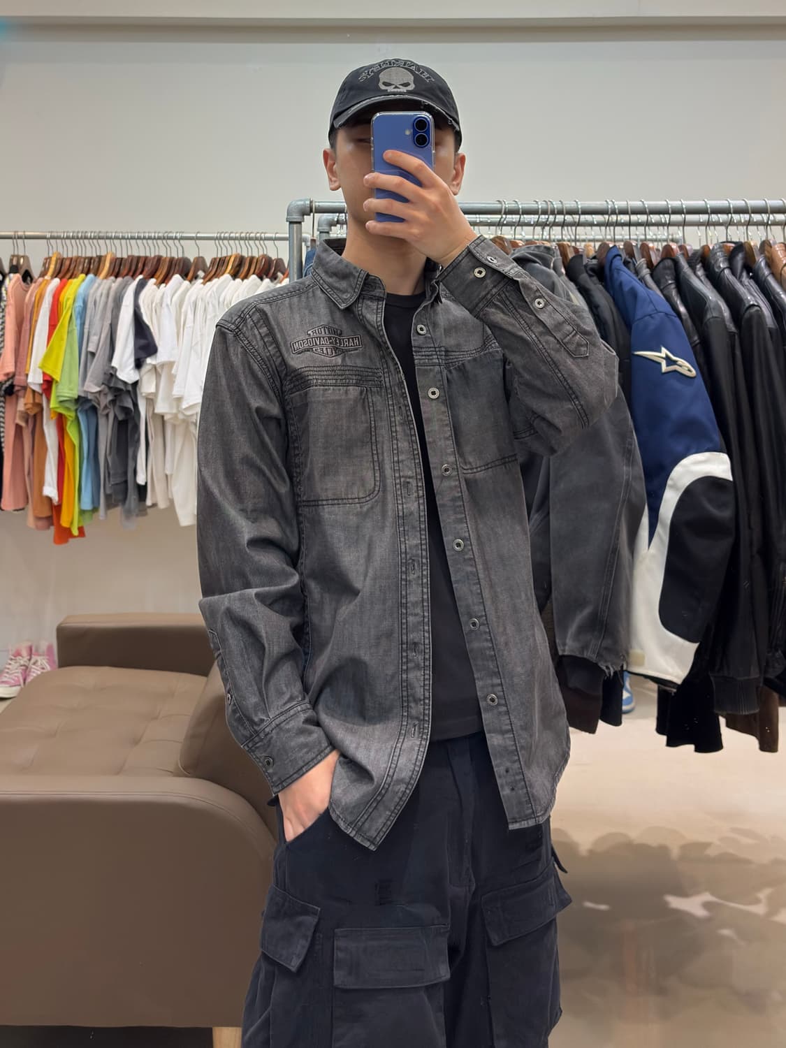 할리데이비슨 블랙 데님 워크 셔츠 상품이미지5