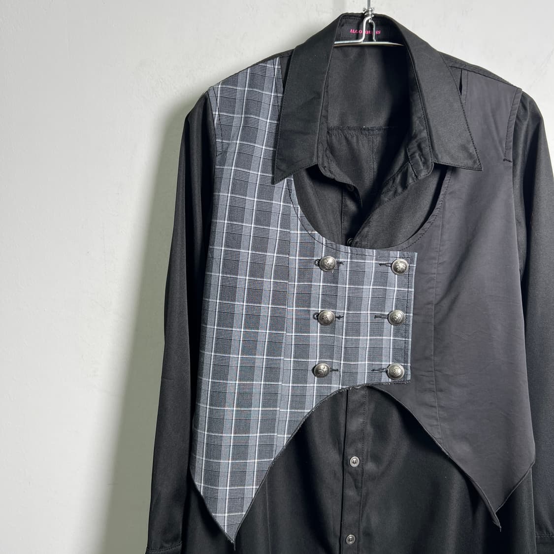 알곤퀸즈 베스트 체크 믹스 블랙 롱 셔츠 원피스 상품이미지3