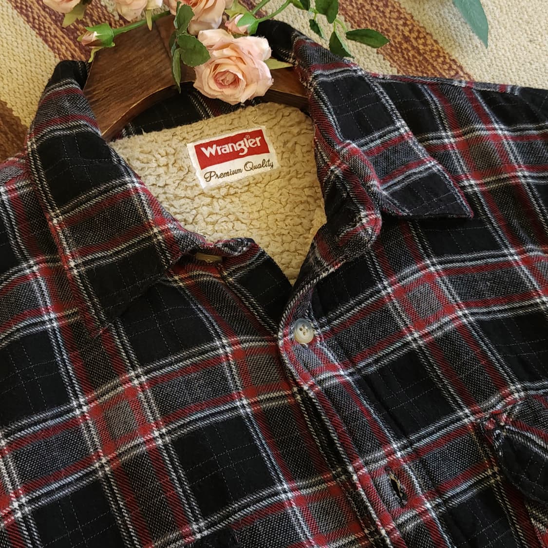 00s 랭글러 웨스턴 셔츠 플란넬 체크셔츠 쉐르파 양털 자켓 레드 xl 상품이미지9