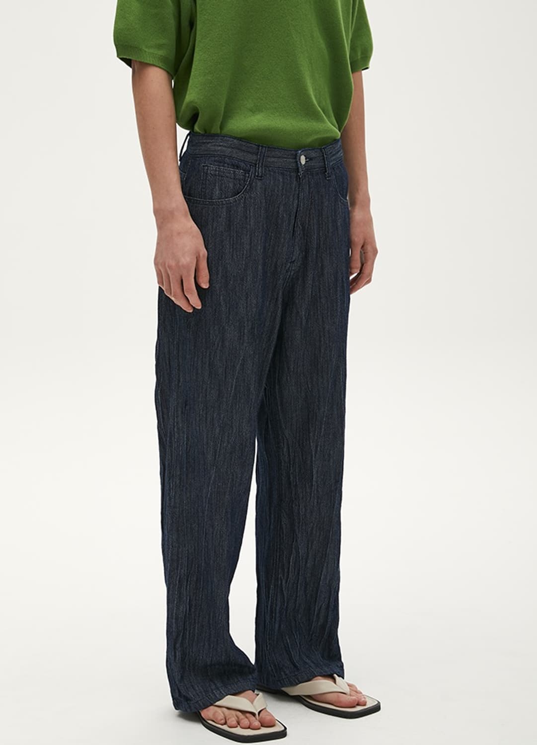 쿠어 크링클 와이드 데님팬츠 인디고 M 상품이미지1