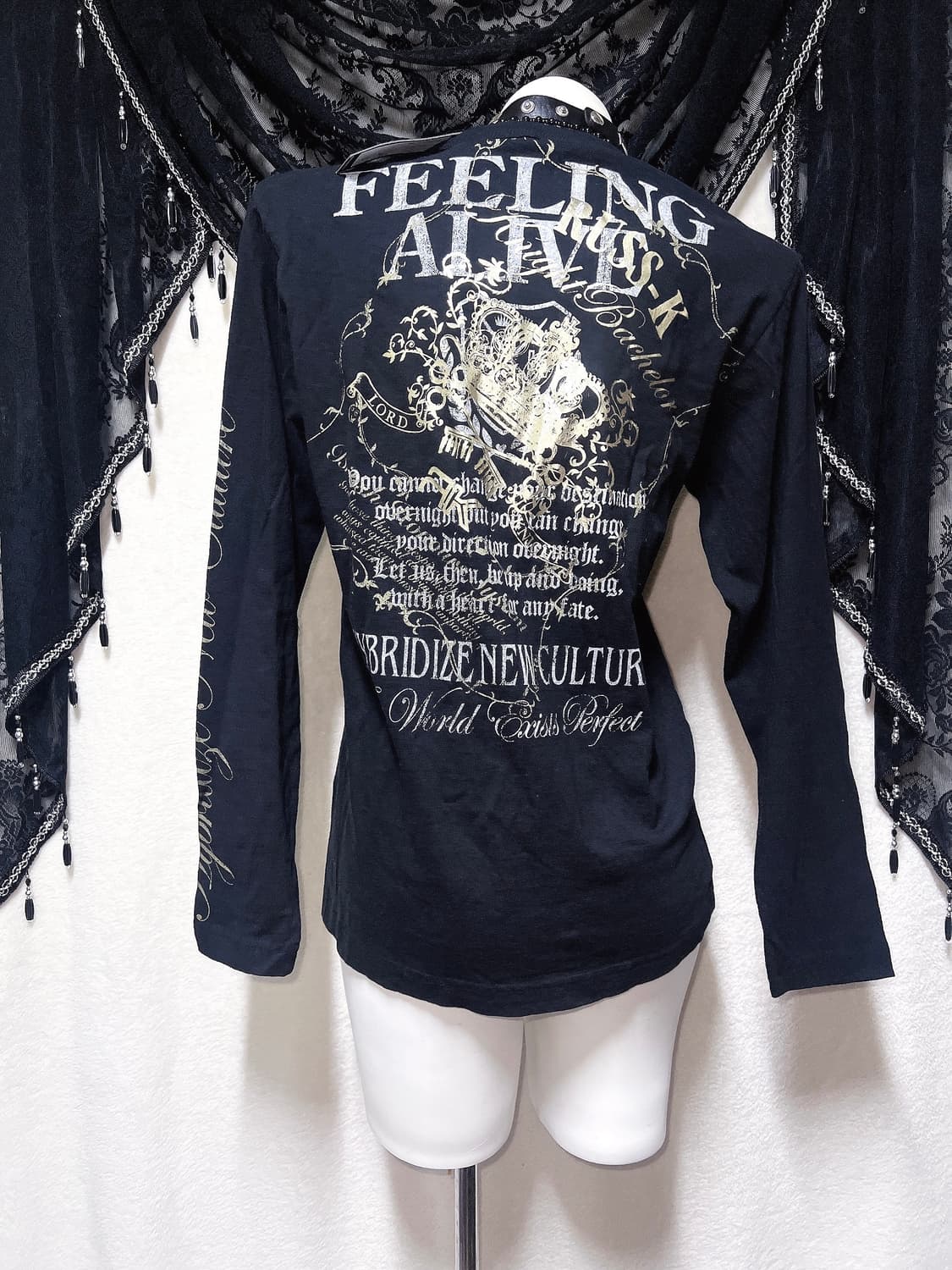 레터링 프린팅 브이넥 롱슬리브리스 긴팔탑 오네갸루 고스펑크 y2k 와투케 상품이미지1