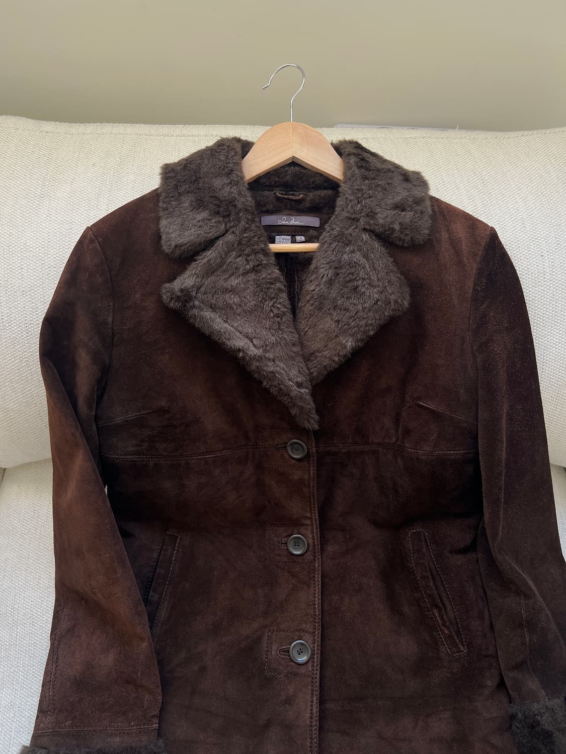 빈티지 다크 브라운 퍼 트리밍 레더 코트 상품이미지2