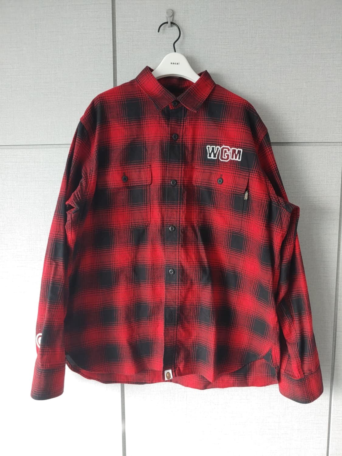 [큰! L] 베이프 릴렉스드핏 WGM 샤크 레드 플란넬 셔츠 상품이미지2
