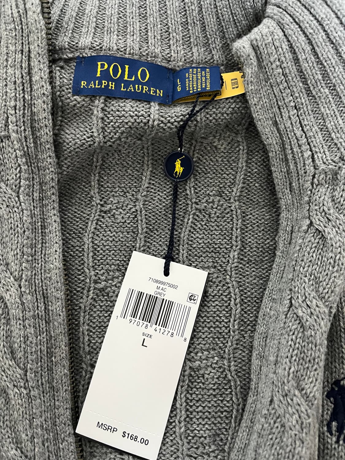 폴로 케이블 니트 코튼 풀 지퍼 스웨터 가디건 그레이 L 상품이미지3