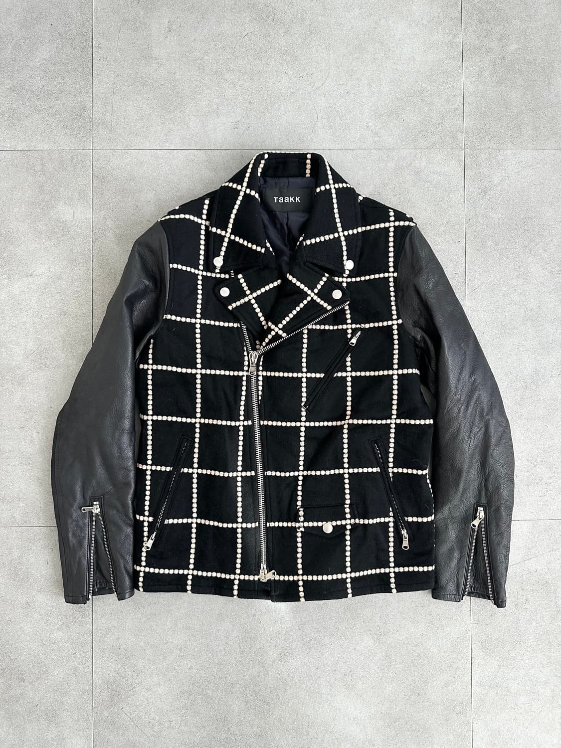 Taakk 타크 자수 체크 레더 라이더 자켓 상품이미지4